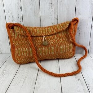 VTG Four Gables Orange Crochet Knit Carpet Tapestry
Bag Purse Clutch 70s